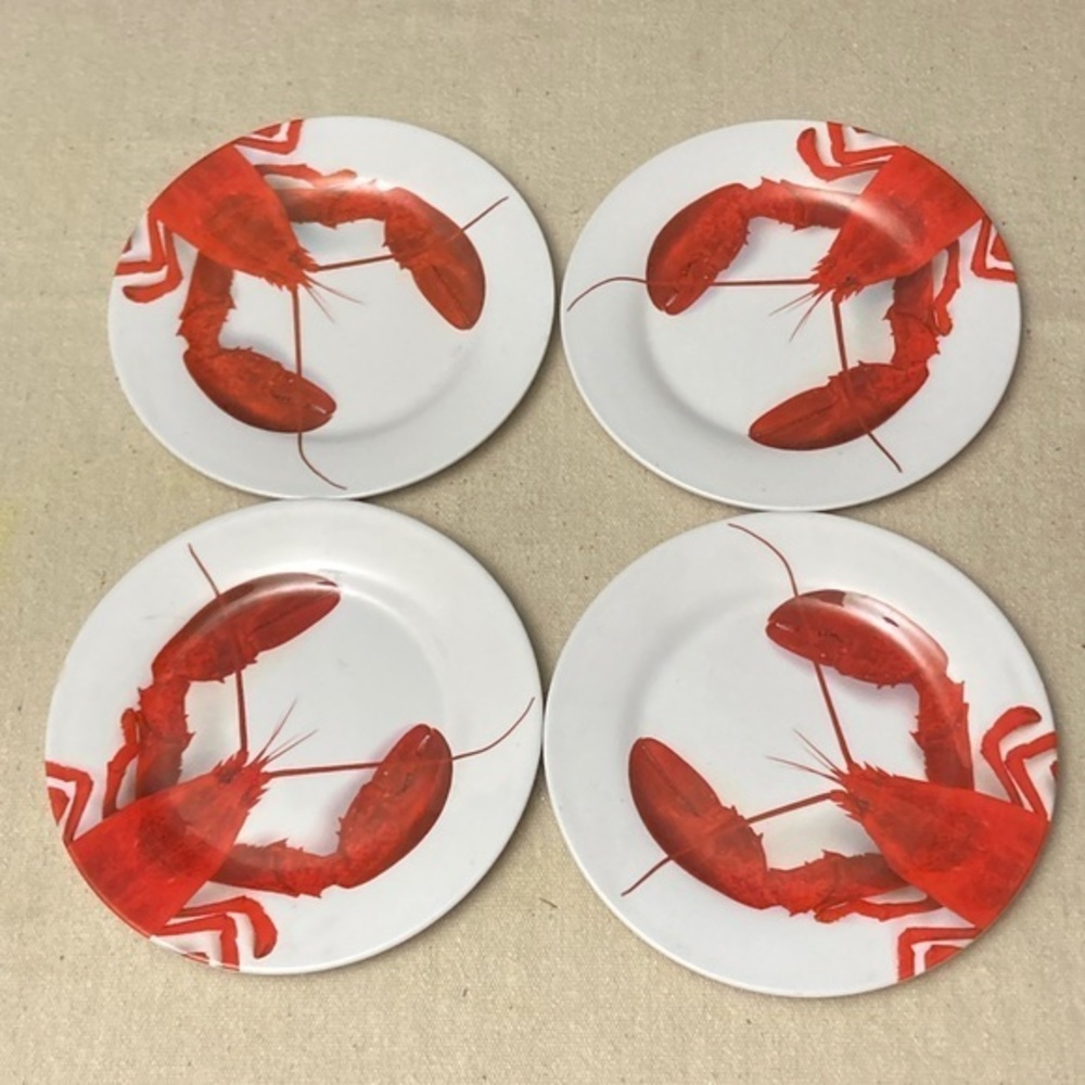 Dennis East International (DEI) SET OF 4 LOBSTER MELAMINE PLATES ~ 2006 ~ 9"
